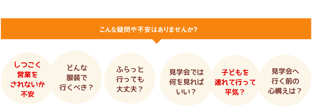 でも、モデルハウス見学ってちょっとコワイ…。こんな疑問や不安はありませんか？